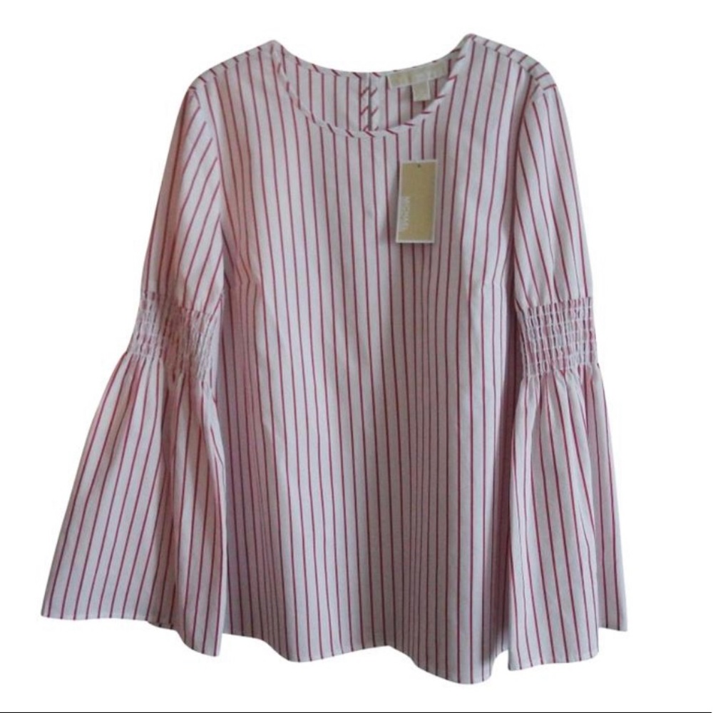 Michael Kors white and red striped bell sleeve top